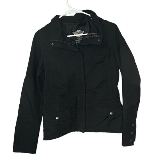 Harley Davidson Cycles Black Zipper Front Jacket With Back Wings Design Size S - Picture 1 of 8